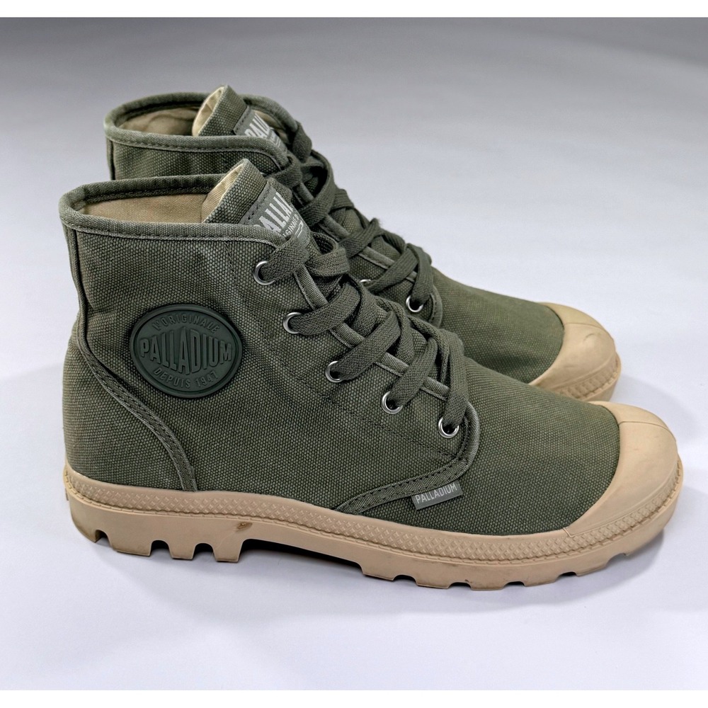 Palladium Pampa Hi Boots Women 8.5 Olive Green Canvas Combat Minimalist Gorpcore